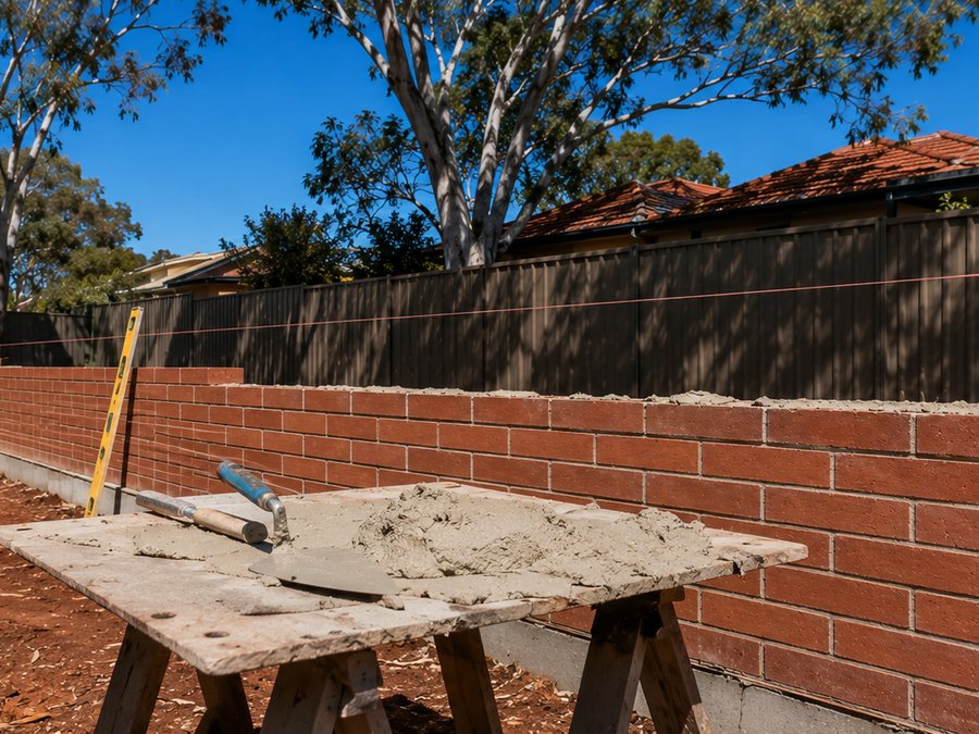Brick fence wall under construction