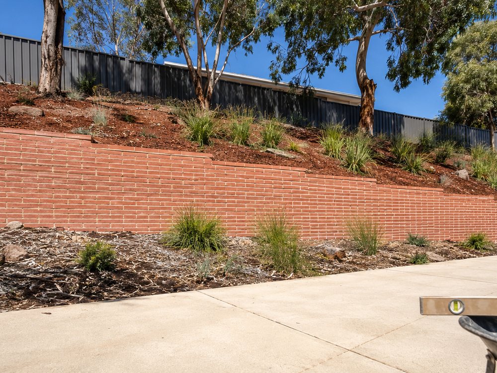 Brick retaining wall on a sloped Adelaide block
